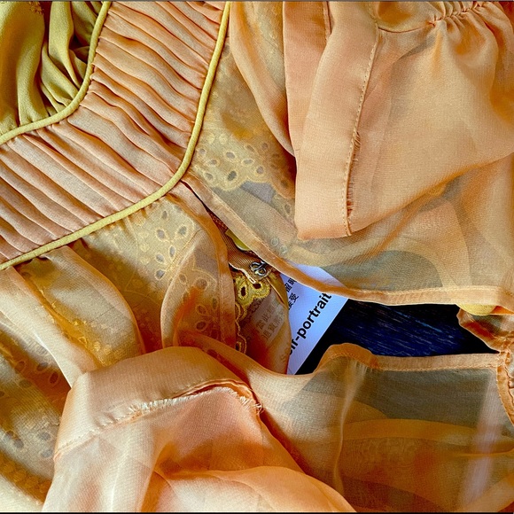 Self-Portrait NWT Tiered Chiffon Mini Cocktail Yellow Mustard Marigold US 2 UK 6 - Picture 8 of 8